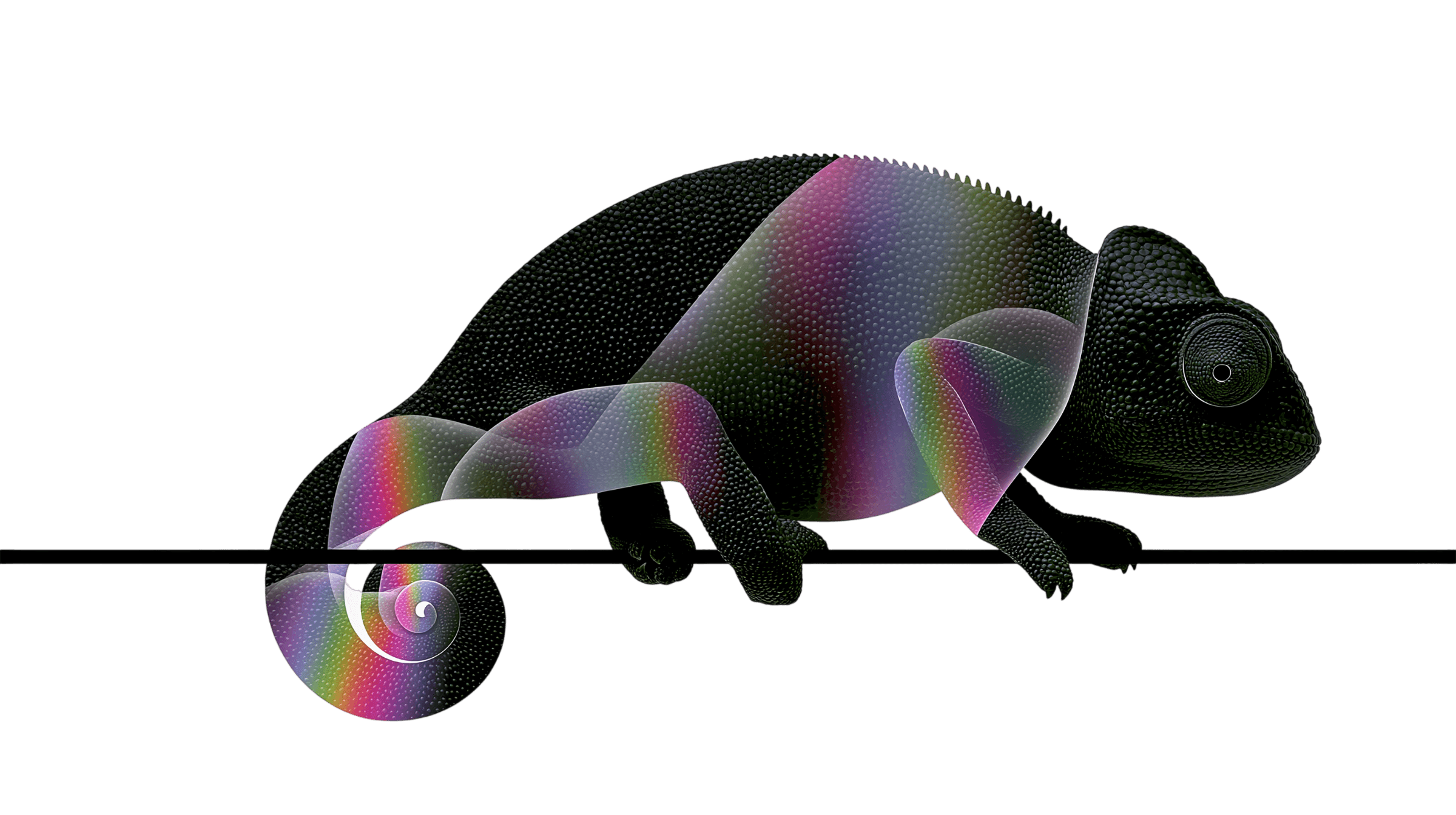 A chameleon with iridescent, color-shifting skin